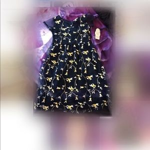 Blue Mesh Dress with bright yellow flowers Sz 4-5